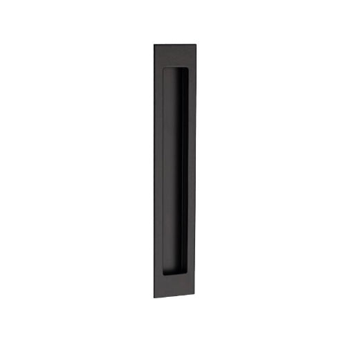Black Zanda Verve Flush Pull handle with sleek, modern design for cabinetry and furniture.