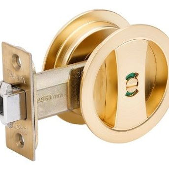 Round Cavity Sliding Privacy Set in Satin Brass