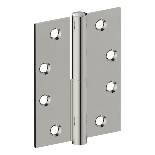Lift Off Hinge, RIGHT HAND, 100mm x 75mm x 2.5mm, Stainless Steel, Button Tipped (w/timber and metal thread Screws) in Polished Stainless Steel
