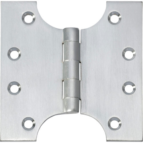 Tradco Shutter Parliament Hinge showing metal hinge with mounting plates and decorative finials for shutter installation.