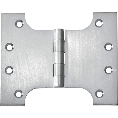 Tradco Shutter Parliament Hinge showing metal construction and mounting plate for window shutters or doors.
