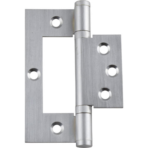 Tradco Hirline hinge showing metal construction and mounting holes for door or furniture installation.