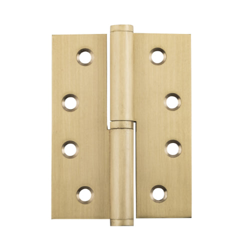 Right hand Tradco Lift Off Hinge showing metal hinge with mounting plates and pin in a close-up view.