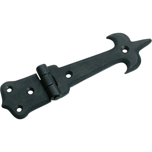 Tradco French iron hinge showing intricate wrought iron design and rustic finish for antique-style doors.