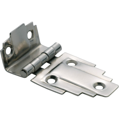 Tradco Deco Offset Hinge showing polished metal finish and detailed hinge mechanism.