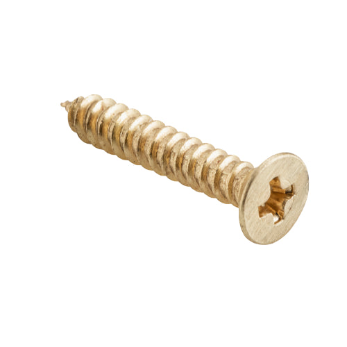 Solid brass Tradco hinge screws, 25mm L25mm 8 gauge, shown in a close-up image of the screw head and threading.