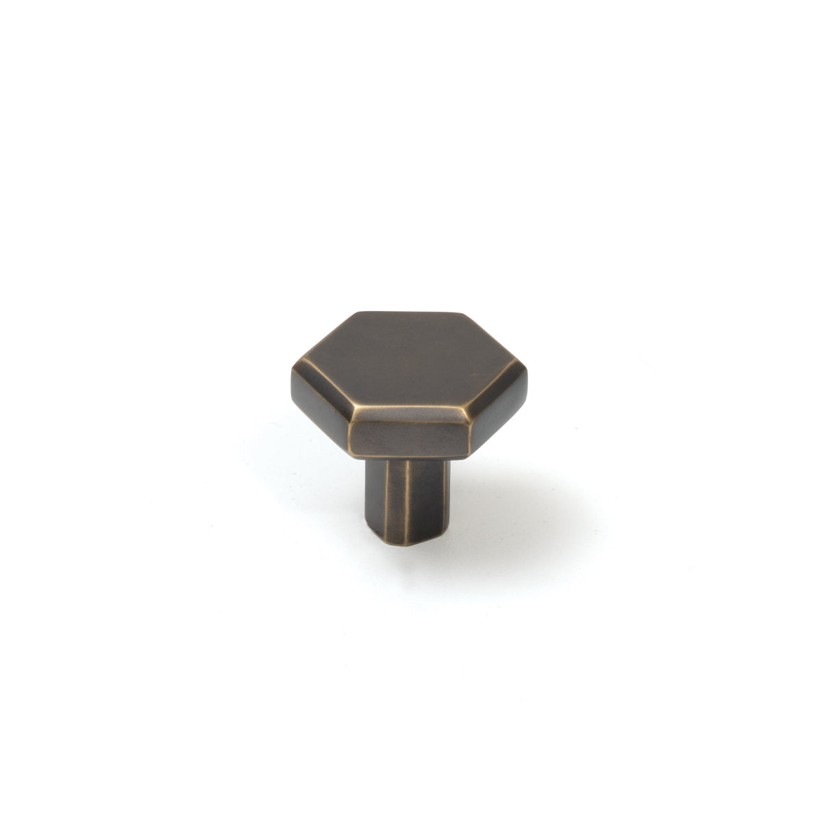 Momo Hendrix cabinet knob in brushed antique brass finish, round metal handle for kitchen or furniture drawers.