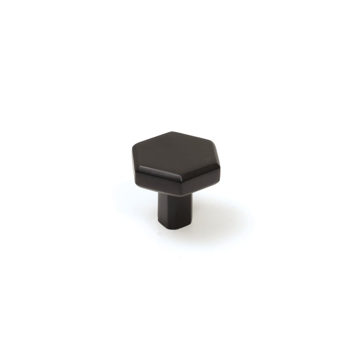Momo Hendrix cabinet knob in black finish with a sleek, modern design, mounted on a wooden cabinet door.