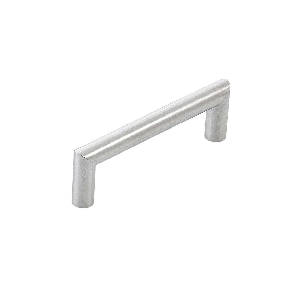 Stainless steel Momo BERGAMO cabinet pull handle with sleek, modern design, mounted on a cabinet door.