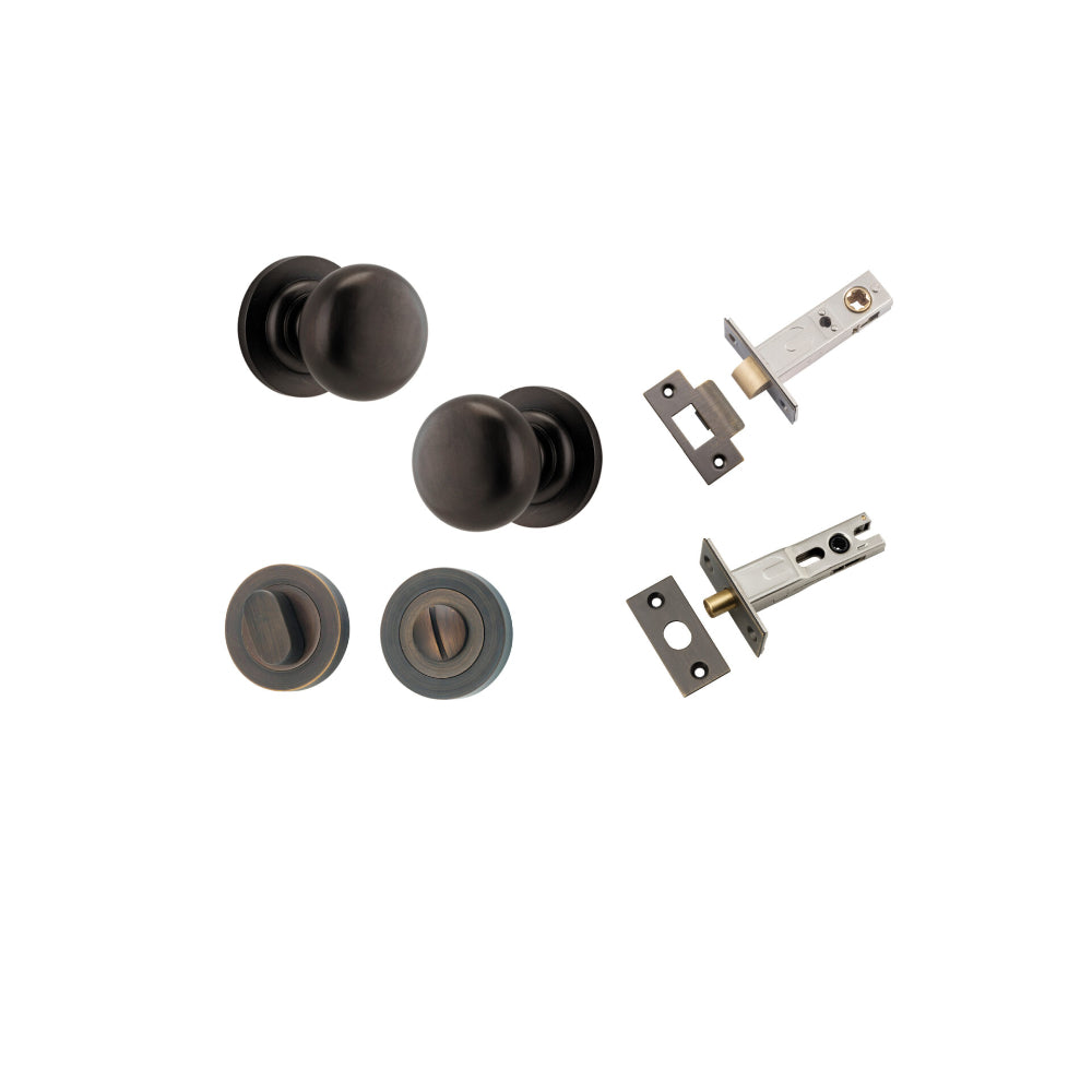 Door Knob Cambridge Round Rose Concealed Fix Signature Brass D54xP67mm BP58mm Privacy Kit, Tube Latch Split Cam 'T' Striker Signature Brass Backset 60mm, Privacy Bolt Round Bolt Signature Brass Backset 60mm, Privacy Turn Oval Concealed Fix Round S… in Signature Brass