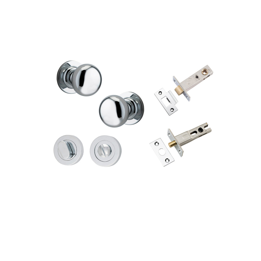 Door Knob Cambridge Round Rose Concealed Fix Polished Chrome D54xP67mm BP58mm Privacy Kit, Tube Latch Split Cam 'T' Striker Polished Chrome Backset 60mm, Privacy Bolt Round Bolt Polished Chrome Backset 60mm, Privacy Turn Oval Concealed Fix Round P… in Polished Chrome