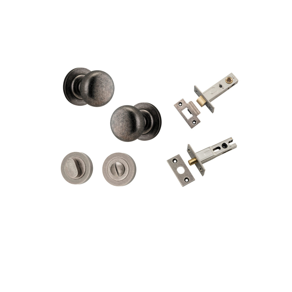 Door Knob Cambridge Round Rose Concealed Fix Distressed Nickel D54xP67mm BP58mm Privacy Kit, Tube Latch Split Cam 'T' Striker Distressed Nickel Backset 60mm, Privacy Bolt Round Bolt Distressed Nickel Backset 60mm, Privacy Turn Oval Concealed Fix R… in Distressed Nickel
