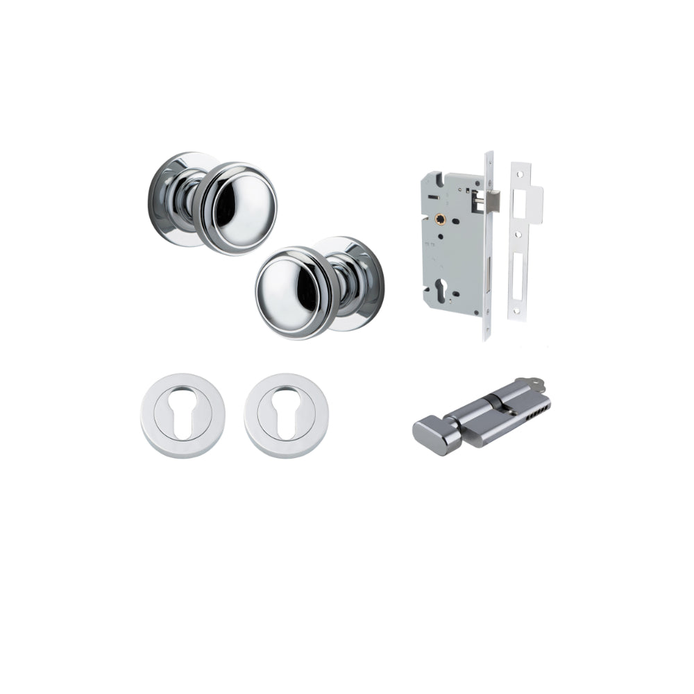 Door Knob Paddington Round Rose Concealed Fix Polished Chrome D54xP68mm BP58mm Entrance Kit, Mortice Lock Euro Polished Chrome CTC85mm Backset 60mm, Euro Cylinder Key Thumb 6 Pin Polished Chrome L70mm KA1, Escutcheon Euro Concealed Fix Round Pair … in Polished Chrome