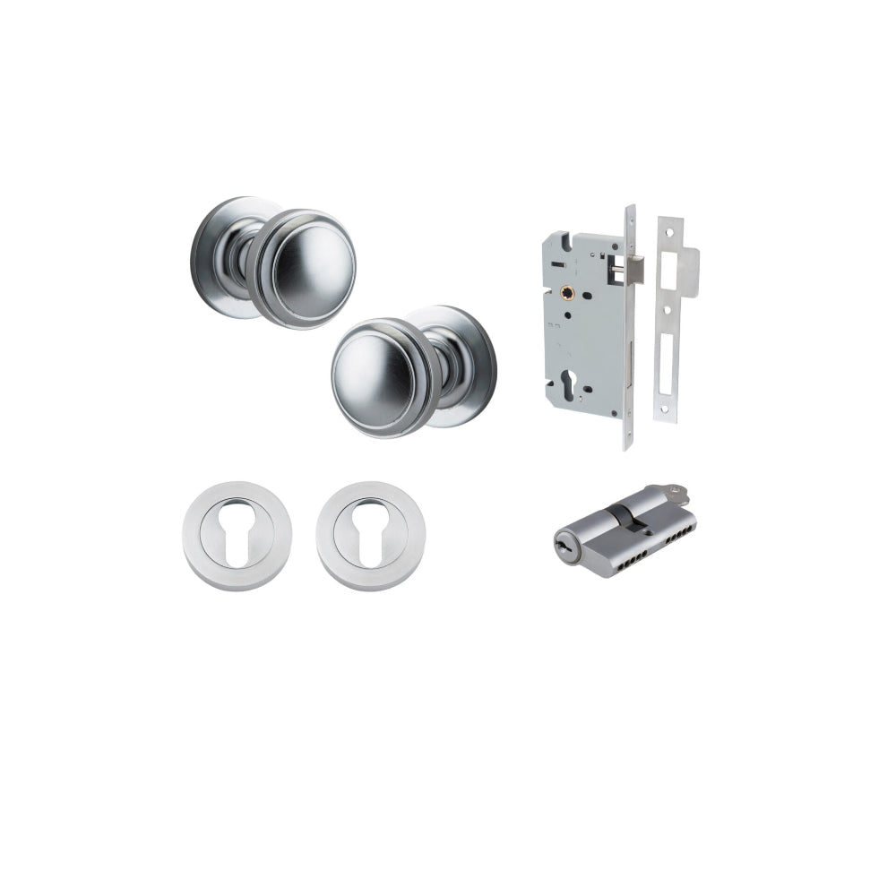 Door Knob Paddington Round Rose Concealed Fix Brushed Chrome D54xP68mm BP58mm Entrance Kit, Mortice Lock Euro Brushed Chrome CTC85mm Backset 60mm, Euro Cylinder Dual Function 5 Pin Brushed Chrome L65mm KA1, Escutcheon Euro Concealed Fix Round Pair… in Brushed Chrome
