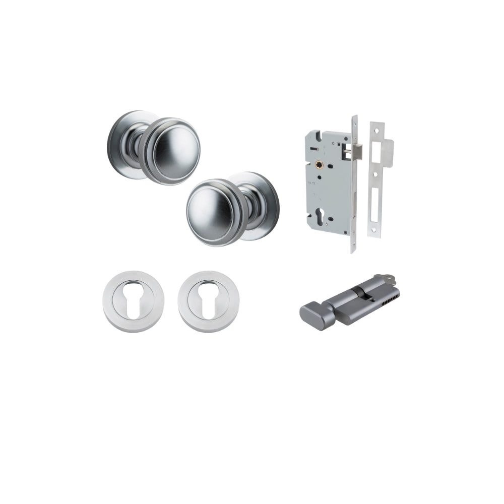 Door Knob Paddington Round Rose Concealed Fix Brushed Chrome D54xP68mm BP58mm Entrance Kit, Mortice Lock Euro Brushed Chrome CTC85mm Backset 60mm, Euro Cylinder Key Thumb 6 Pin Brushed Chrome L70mm KA1, Escutcheon Euro Concealed Fix Round Pair Bru… in Brushed Chrome