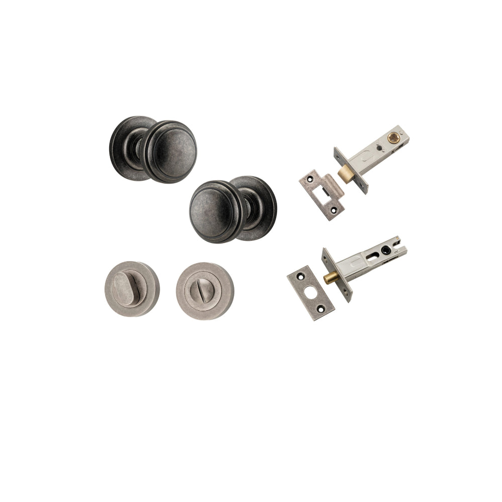 Door Knob Paddington Round Rose Concealed Fix Distressed Nickel D54xP68mm BP58mm Privacy Kit, Tube Latch Split Cam 'T' Striker Distressed Nickel Backset 60mm, Privacy Bolt Round Bolt Distressed Nickel Backset 60mm, Privacy Turn Oval Concealed Fix … in Distressed Nickel