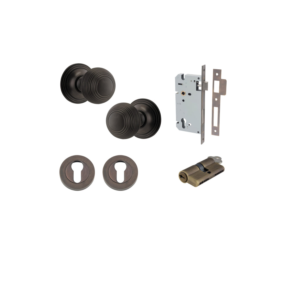 Door Knob Guildford Round Rose Concealed Fix Signature Brass D52xP78mm BP60mm Entrance Kit, Mortice Lock Euro Signature Brass CTC85mm Backset 60mm, Euro Cylinder Dual Function 5 Pin Signature Brass L65mm KA1, Escutcheon Euro Concealed Fix Round Pai… in Signature Brass