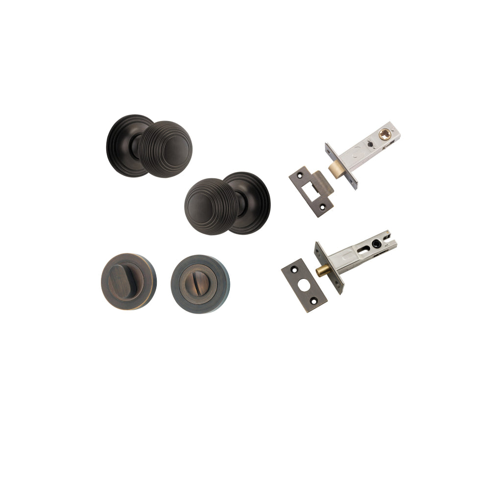 Door Knob Guildford Round Rose Concealed Fix Signature Brass D52xP78mm BP60mm Privacy Kit, Tube Latch Split Cam 'T' Striker Signature Brass Backset 60mm, Privacy Bolt Round Bolt Signature Brass Backset 60mm, Privacy Turn Oval Concealed Fix Round S… in Signature Brass