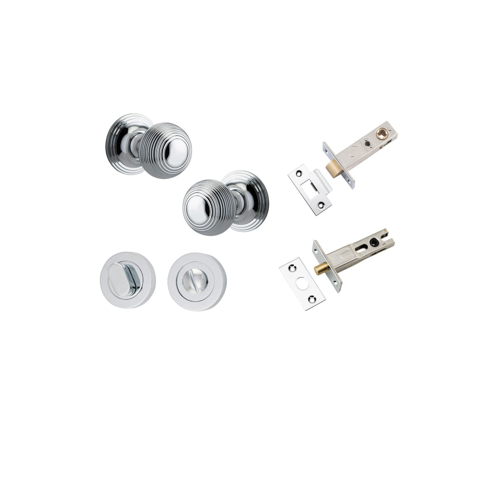 Door Knob Guildford Round Rose Concealed Fix Polished Chrome D52xP78mm BP60mm Privacy Kit, Tube Latch Split Cam 'T' Striker Polished Chrome Backset 60mm, Privacy Bolt Round Bolt Polished Chrome Backset 60mm, Privacy Turn Oval Concealed Fix Round P… in Polished Chrome