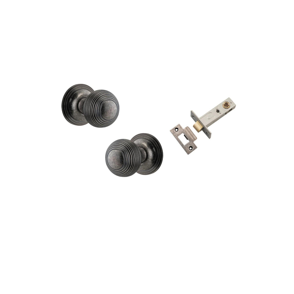 Door Knob Guildford Round Rose Concealed Fix Distressed Nickel D52xP78mm BP60mm Passage Kit, Tube Latch Split Cam 'T' Striker Distressed Nickel Backset 60mm in Distressed Nickel