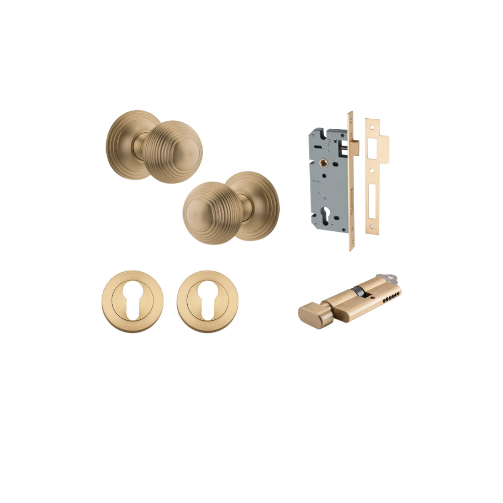 Door Knob Guildford Round Rose Concealed Fix Brushed Brass D52xP60mm BP78mm Entrance Kit, Mortice Lock Euro Brushed Brass CTC85mm Backset 60mm, Euro Cylinder Key Thumb 6 Pin Brushed Brass L70mm
KA1, Escutcheon Euro Concealed Fix Round Pair Brus… in Brushed Brass