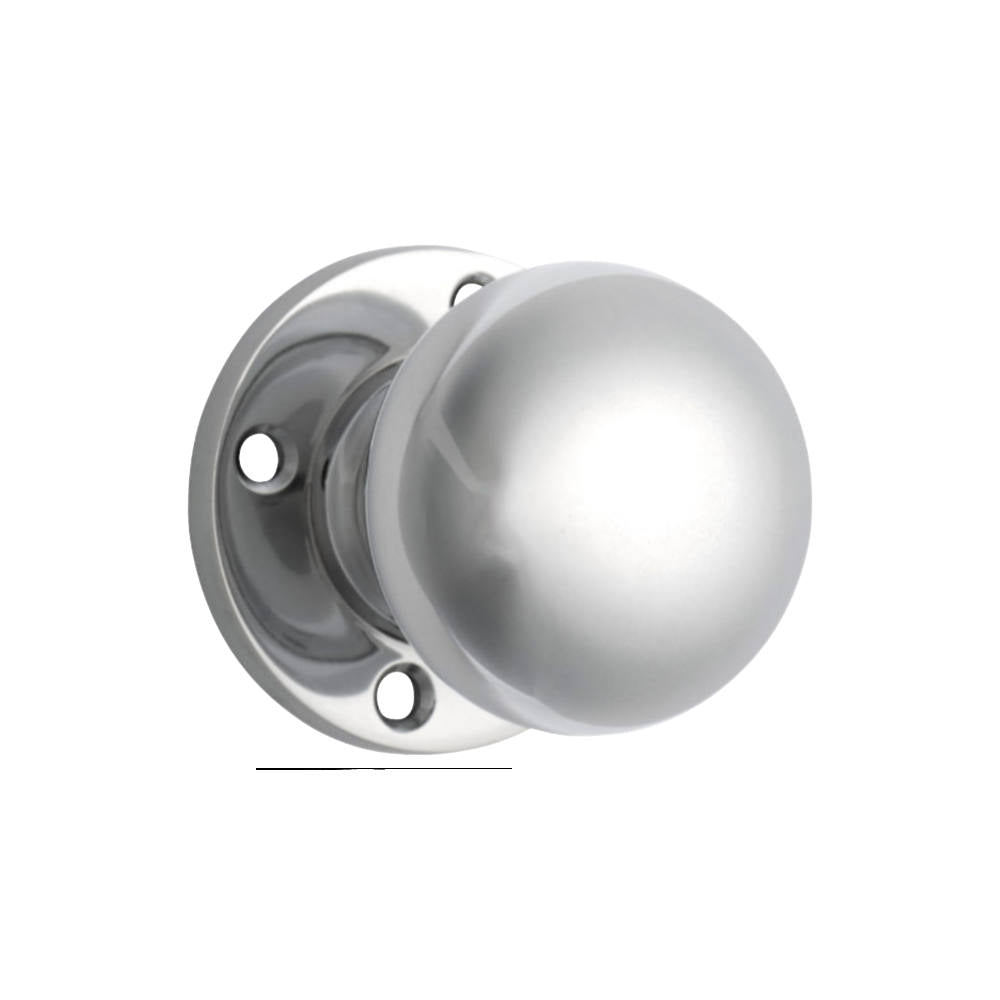 Door Knob Retro Fit Round Rose Pair Chrome Plated D54xP59mm BP60mm in Chrome Plated