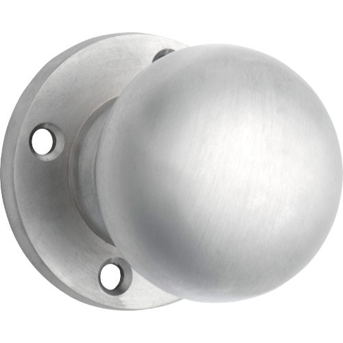 Door Knob Retro Fit Round Rose Pair Satin Chrome D54xP59mm BP60mm in Satin Chrome