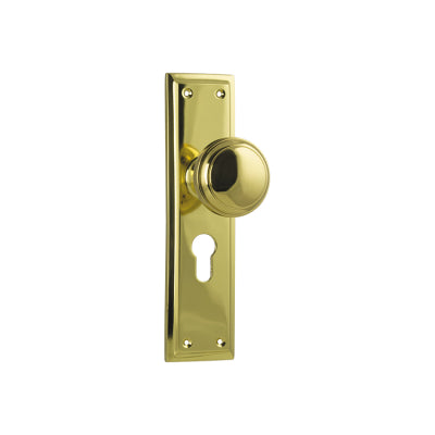 Door Knob Milton Euro Pair Polished Brass H200xW50xP73mm in Polished Brass