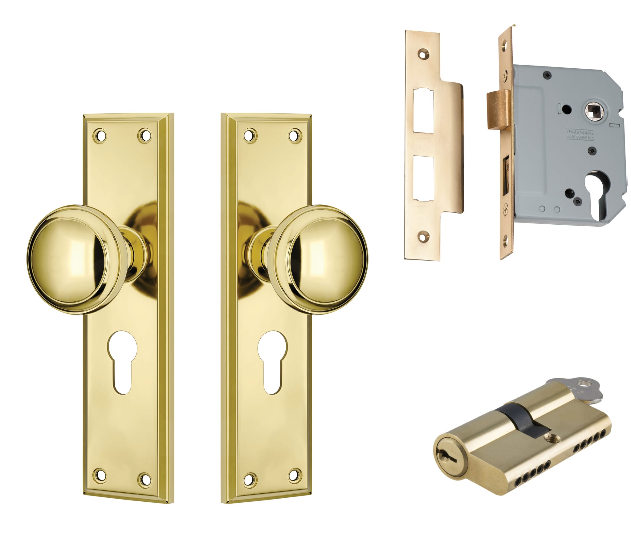 Door Knob Milton Polished Brass Key / Key Entrance Set in Polished Brass
