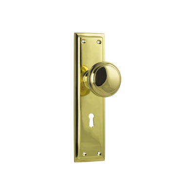Door Knob Milton Lock Pair Polished Brass H200xW50xP73mm in Polished Brass