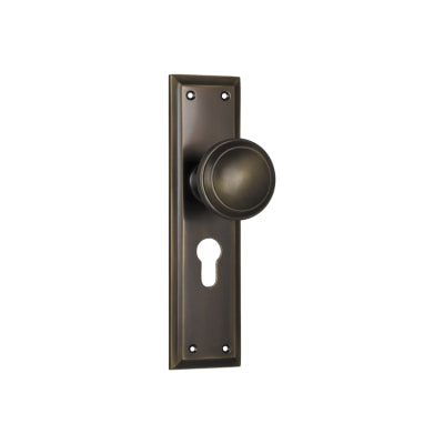 Door Knob Milton Euro Pair Antique Brass H200xW50xP73mm in Antique Brass