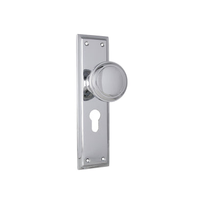 Door Knob Milton Euro Pair Chrome Plated H200xW50xP73mm in Chrome Plated