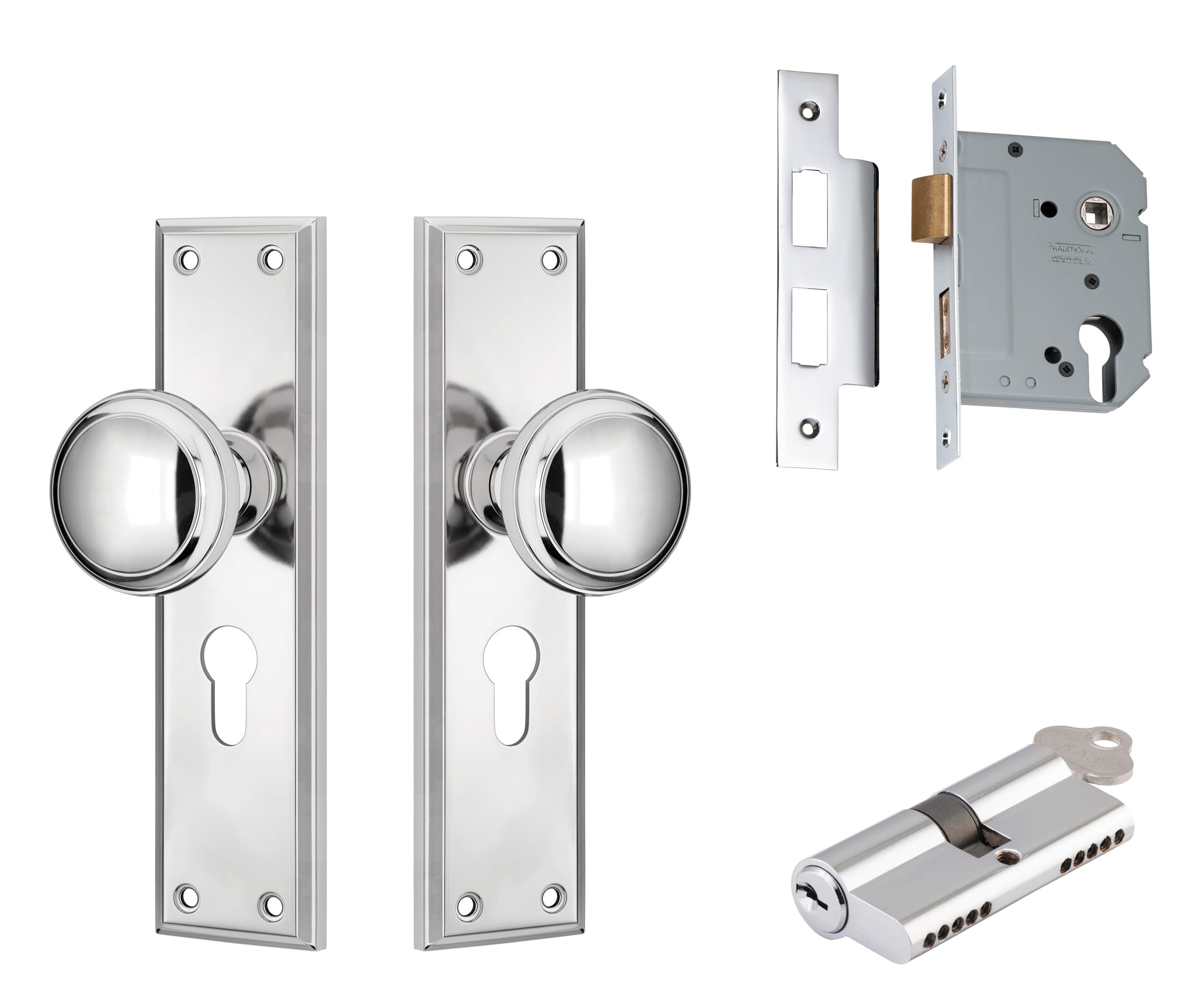 Door Knob Milton Chrome Plated Key / Key Entrance Set in Chrome Plated
