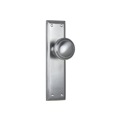 Door Knob Milton Latch Pair Satin Chrome H200xW50xP73mm in Satin Chrome