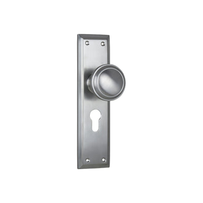 Door Knob Milton Euro Pair Satin Chrome H200xW50xP73mm in Satin Chrome