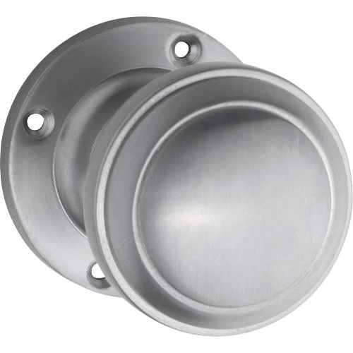 Door Knob Milton Round Rose Pair Satin Chrome D54xP65mm BP57mm in Satin Chrome