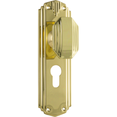 Door Knob Napier Art Deco Euro Pair Polished Brass H178xW54xP50mm in Polished Brass