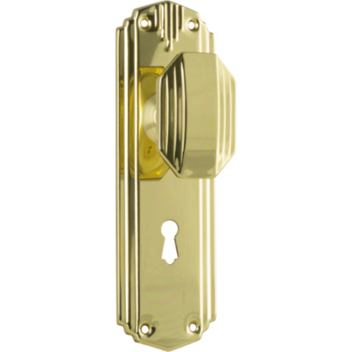 Door Knob Napier Art Deco Lock Pair Polished Brass H178xW54xP50mm in Polished Brass