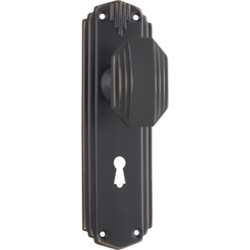 Door Knob Napier Art Deco Lock Pair Antique Copper H178xW54xP50mm in Antique Copper