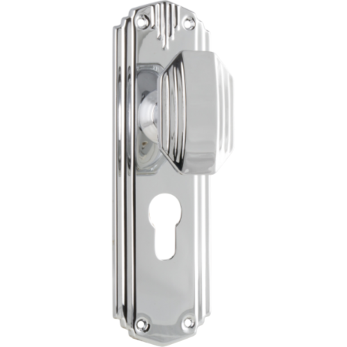 Door Knob Napier Art Deco Euro Pair Chrome Plated H178xW54xP50mm in Chrome Plated