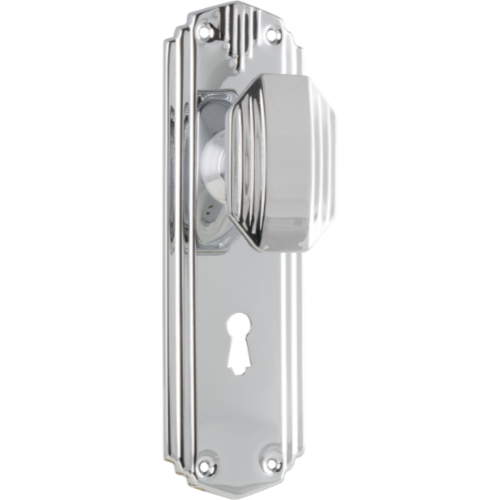 Door Knob Napier Art Deco Lock Pair Chrome Plated H178xW54xP50mm in Chrome Plated