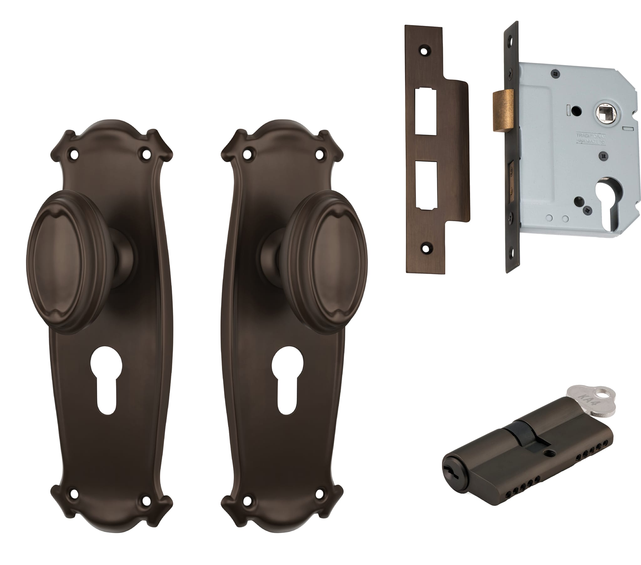 Door Knob Bungalow Antique Brass Key / Key Entrance Set in Antique Brass