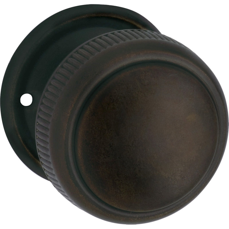 Door Knob Milled Edge Round Rose Pair Antique Brass D52xP48mm BP52mm in Antique Brass