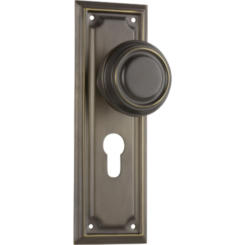 Door Knob Edwardian Euro Pair Antique Brass H185xW60xP57mm in Antique Brass