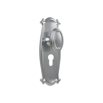 Door Knob Bungalow Euro Pair Satin Chrome H197xW68xP60mm in Satin Chrome