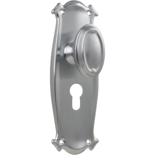 Door Knob Bungalow Euro Pair Satin Chrome H197xW68xP60mm in Satin Chrome