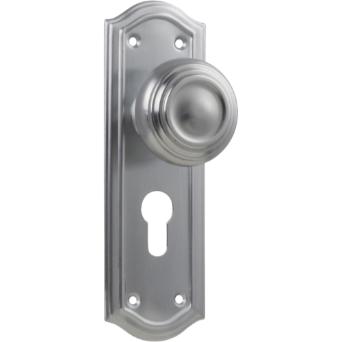 Door Knob Kensington Euro Pair Satin Chrome H175xP57xW58mm in Satin Chrome