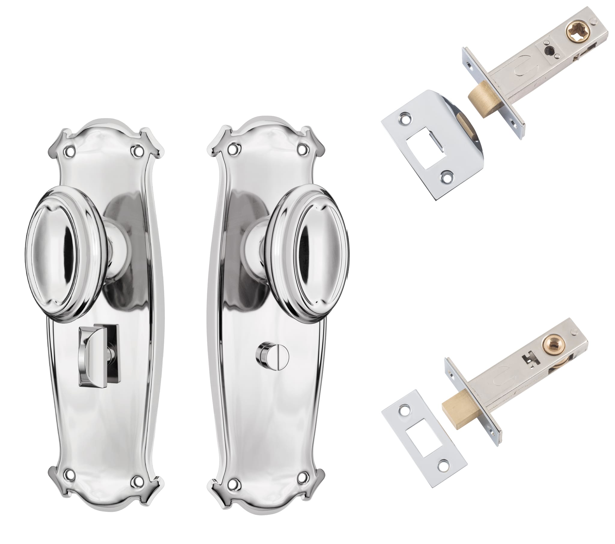 Door Knob Bungalow Chrome Plated Privacy Set in Chrome Plated