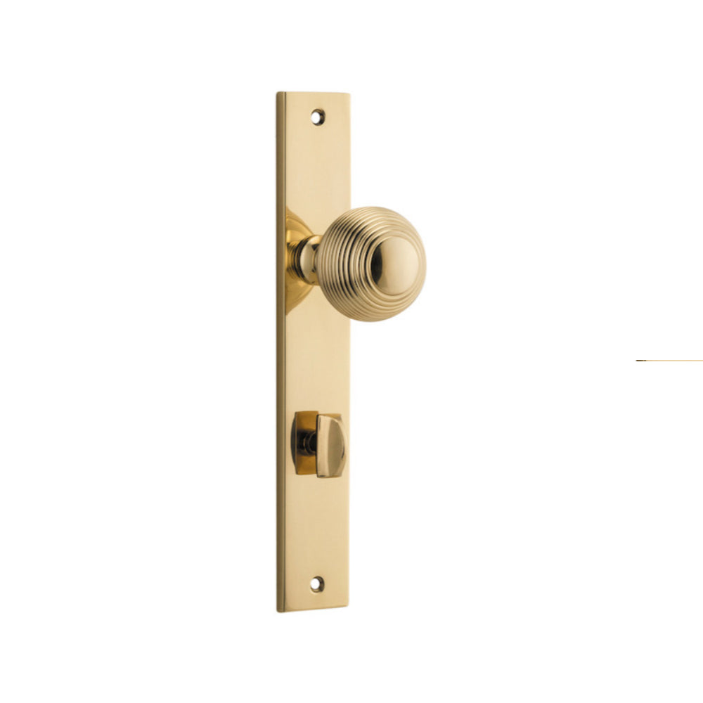 Door Knob Guildford Rectangular Privacy Polished Brass CTC85mm H240xW38xP60mm in Polished Brass