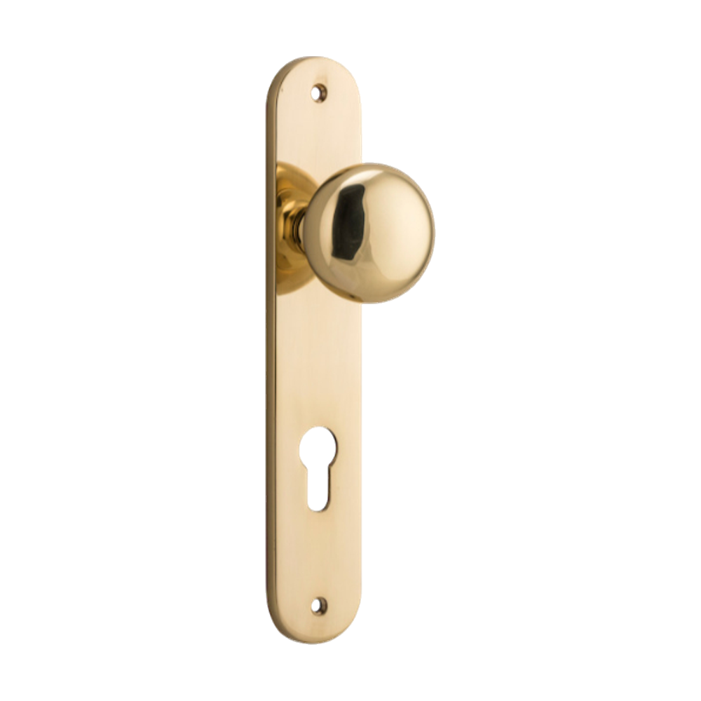 Door Knob Cambridge Oval Euro Polished Brass CTC85mm H240xW40xP67mm in Polished Brass